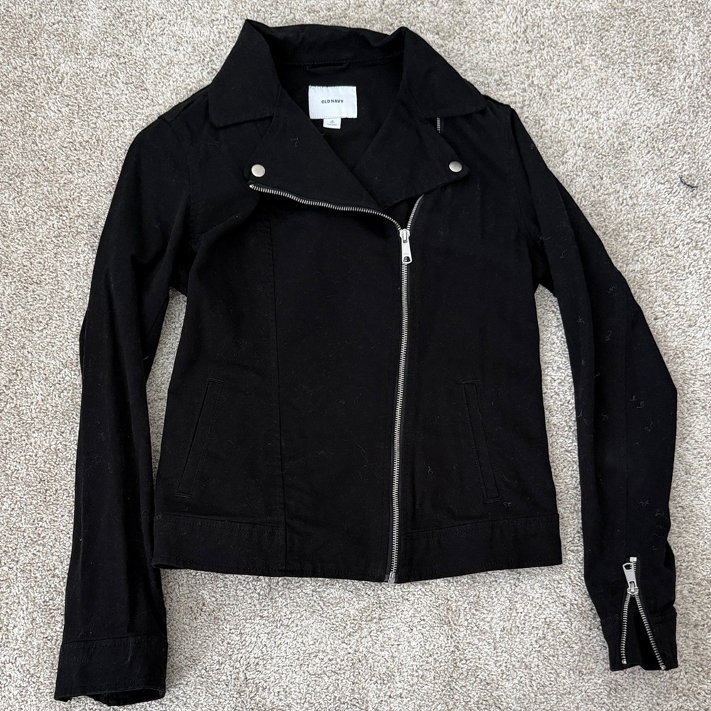 Old Navy Black Asymmetrical Zip Moto Jacket - Medium Tall